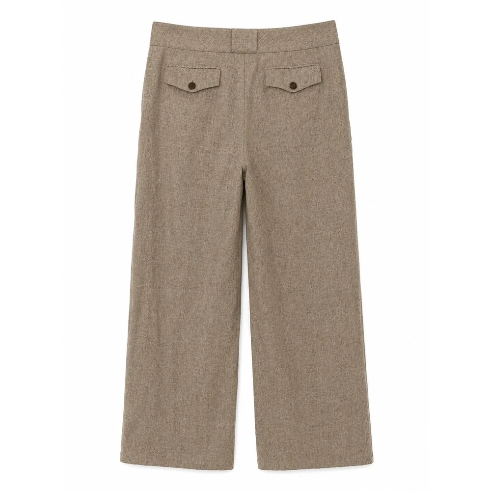 Banana Republic Flat Front Ryan Fit Wide Leg Linen Trouser Pants Tan 10 Tall EUC - Picture 3 of 5